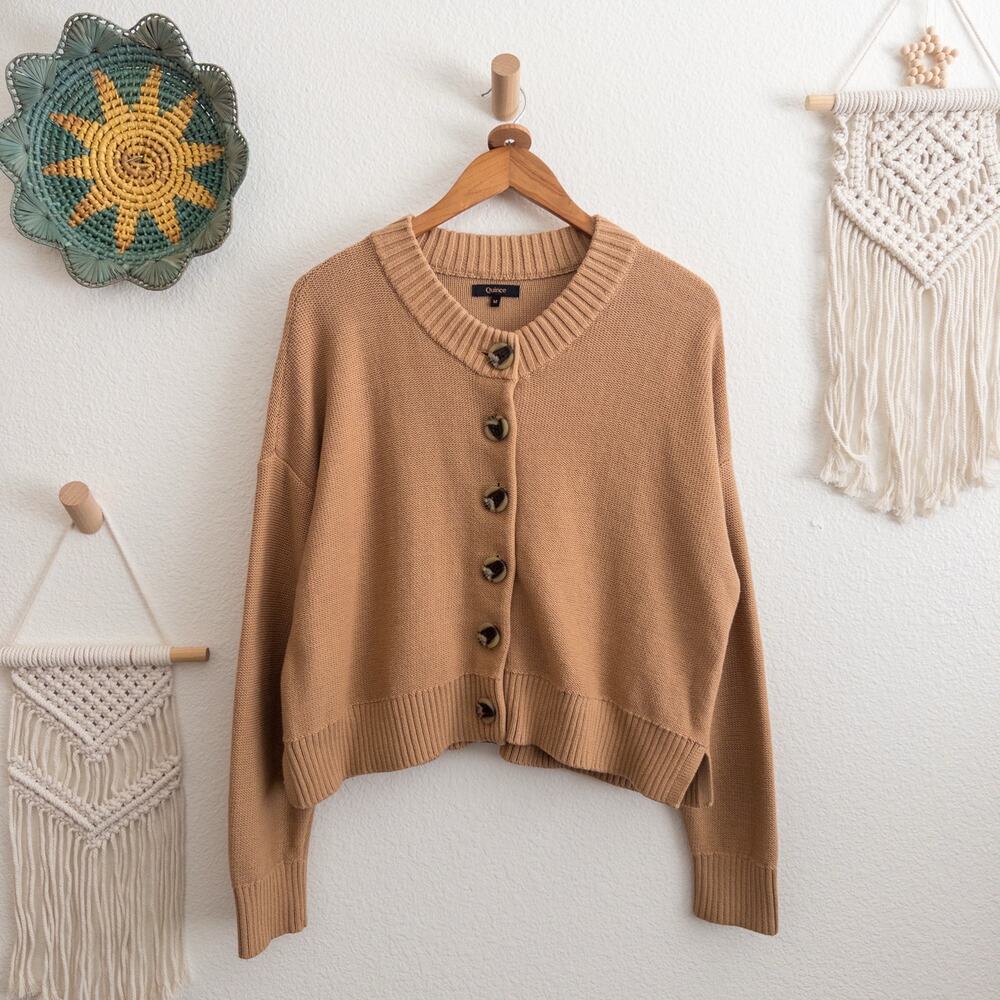 Quince Carmel 100% Organic Cotton Knit Cardigan Sweater Size Medium